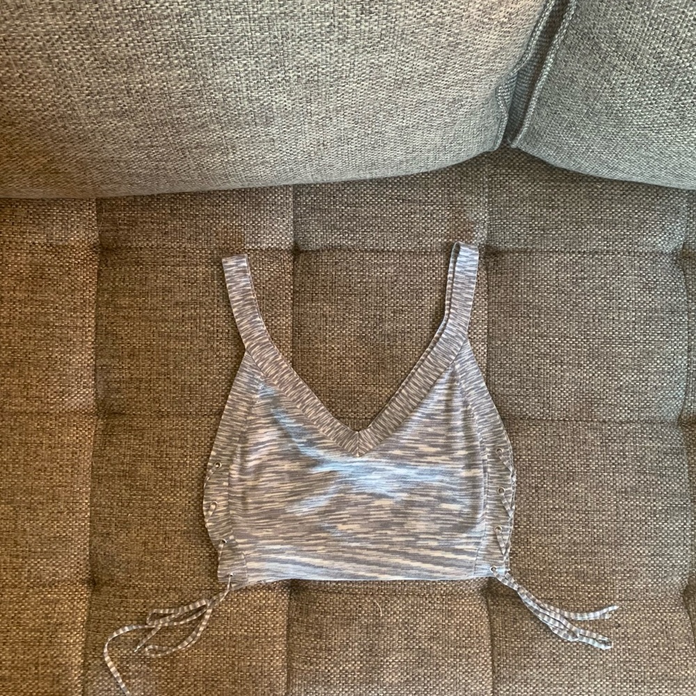 Grey knit crop top with ties on side